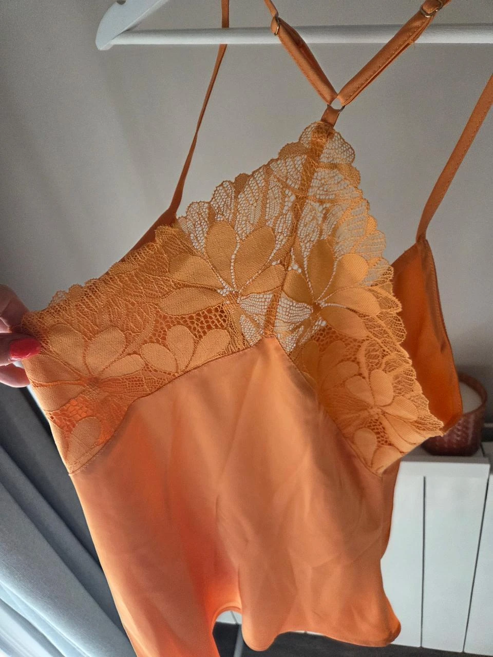 Top caraco de lencería ETAM naranja coral satinado • Encaje en la espalda Talla XS • Nuevo – photo 5